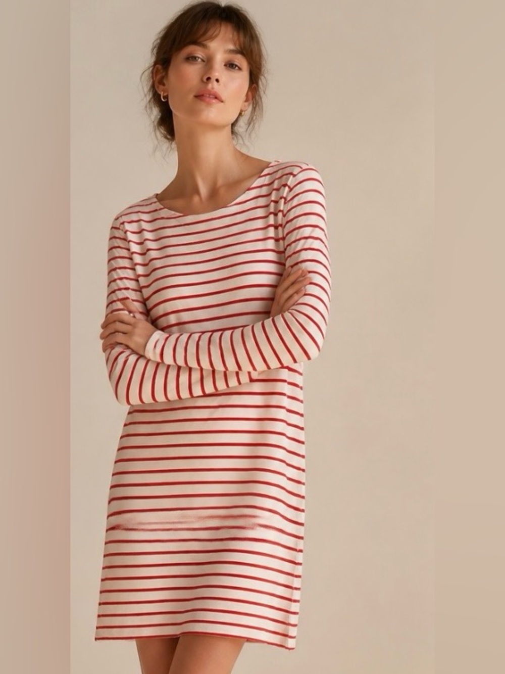 J CREW Dress Maritime Striped Shift Knit Nautical Red White Classic
